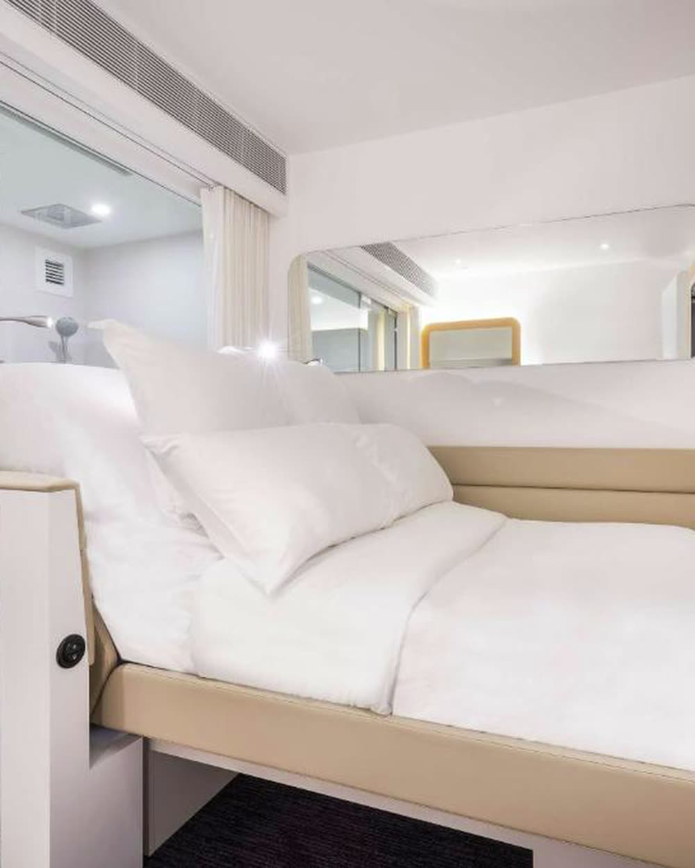 A fitted cabin with a flat panel where a window would sit &mdash; YOTELAIR Singapore Changi, Singapore